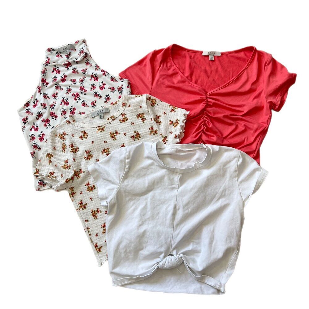 Lot of 4 GAZE Ruched Twist Hem Short Sleeve Lightweight Tops Tees Size XS